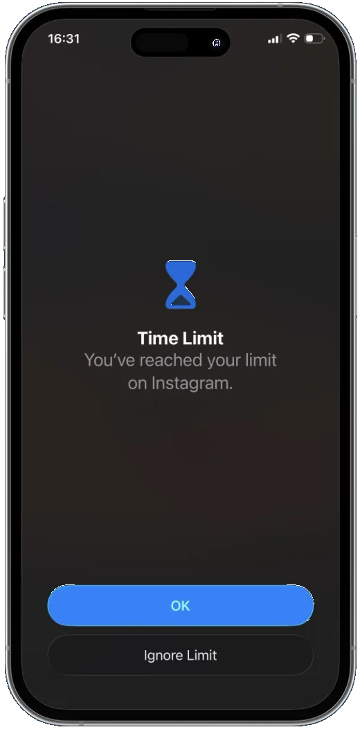 iPhone showing the native Apple Screen Time limit screen